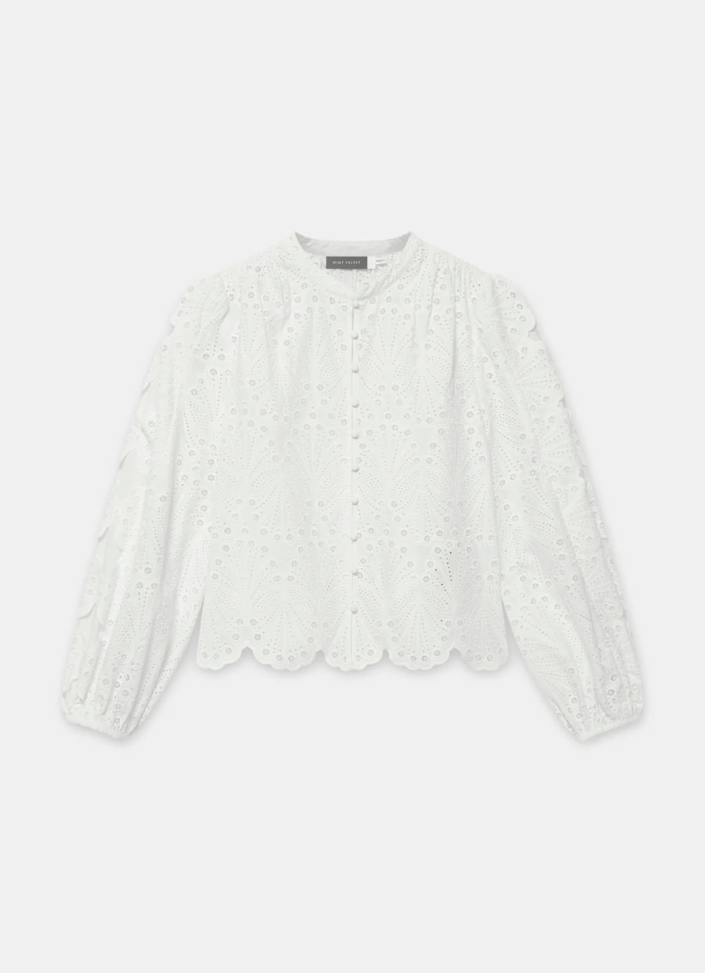 White Cotton Broderie Detail Blouse | Mint Velvet