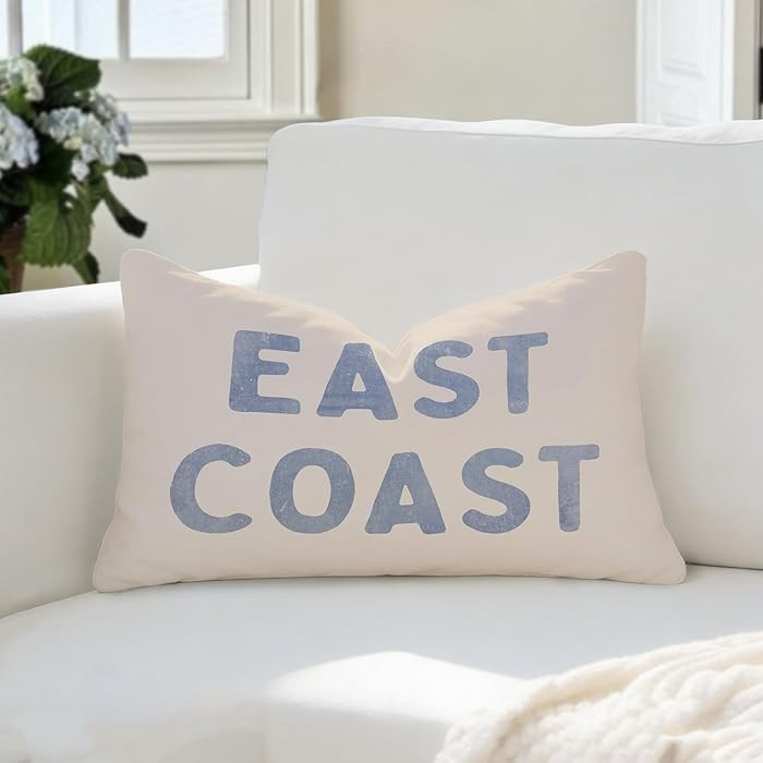 Coastal Decor, Blue Coastal Throw Pillow Cover 12x20, Coastal Room Decor, Blue Dorm Decor, Coasta... | Amazon (US)