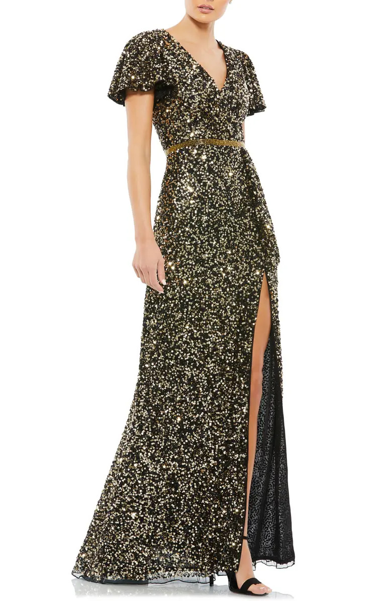 Sequin Flutter Sleeve Gown | Nordstrom