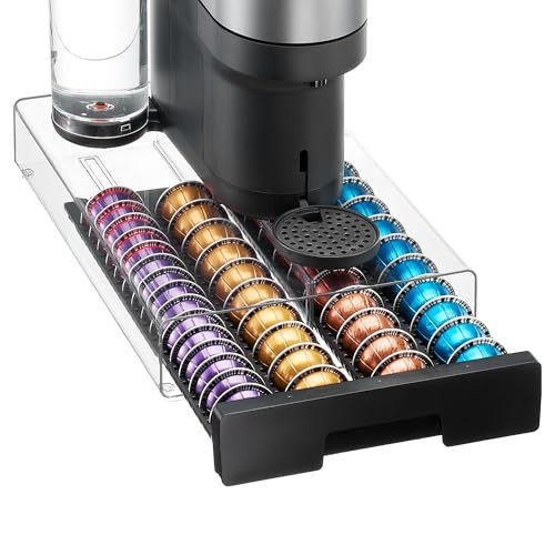 Vtopmart Coffee Pod Drawer Organizer for Nespresso Vertuo Pods, Holds 40 Large or 60 Small Capsules, Acrylic Coffee Pod Holder with Smooth Pull-Out, Anti-Slip Clear Storage | Amazon (US)
