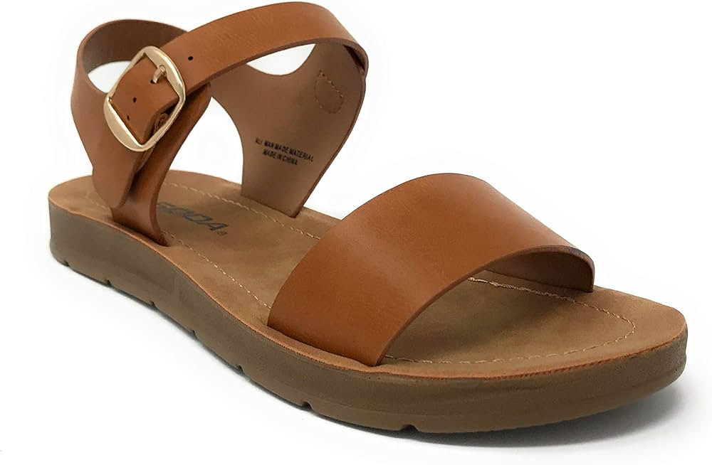 Soda PLENTY ~ Women's Strappy Ankle Wrap Buckle Fashion Flat Sandals | Amazon (US)