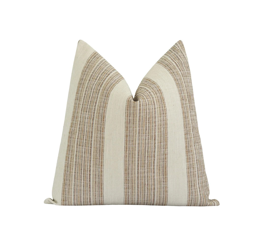 Earthy Brown Stripe Pillow Cover, Double Sided Wide Vertical Stripe Pillow, Neutral Designer Pill... | Etsy (US)