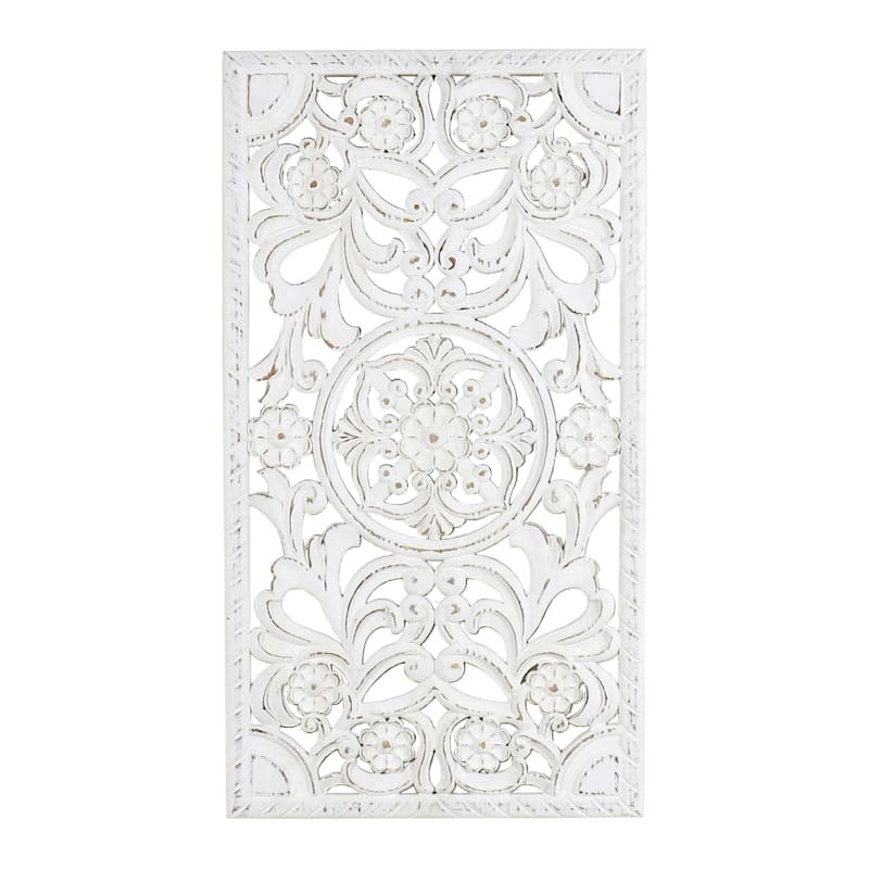 White Carved Wooden Wall Art, 17x31 | At Home