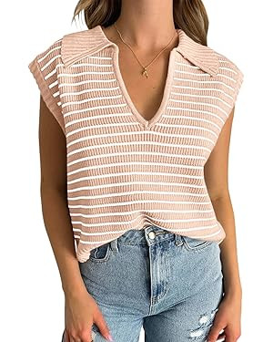 Yousify Summer Sweaters for Women 2024 V Neck Cap Sleeve Tops Sleeveless Spring Clothes S-2XL | Amazon (US)