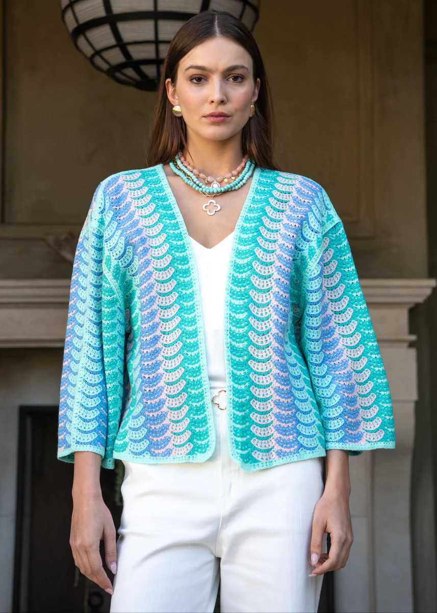 Eileen Open Front Multicolor Knit Cardigan - Teal | Benaar La