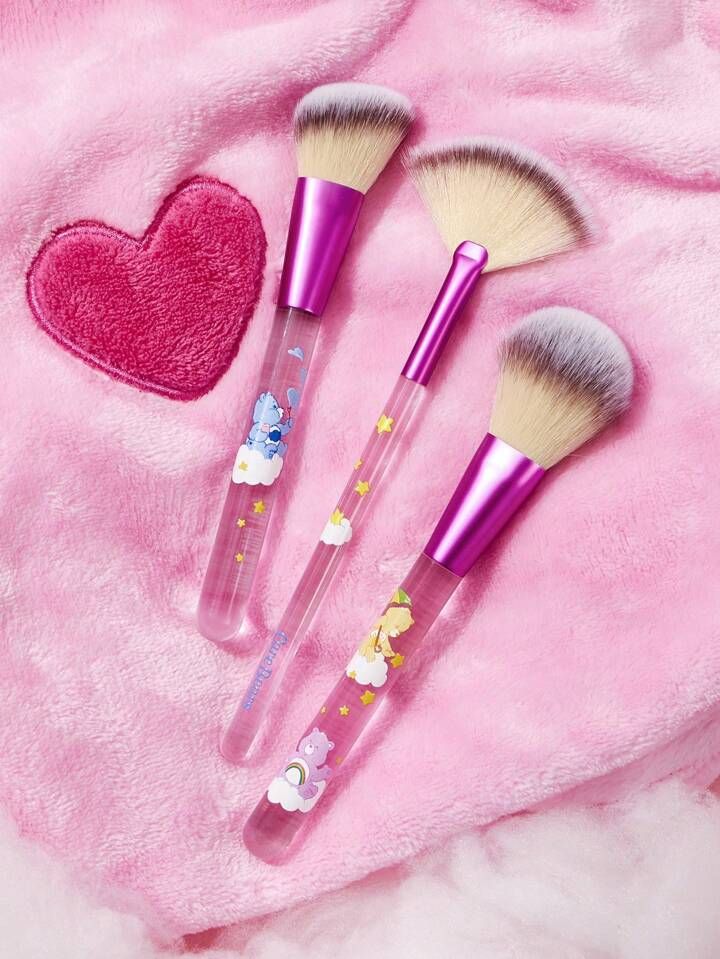 SHEIN X Care Bears Makeup Brush Set, 3pcs With Carrying Pouch | SHEIN