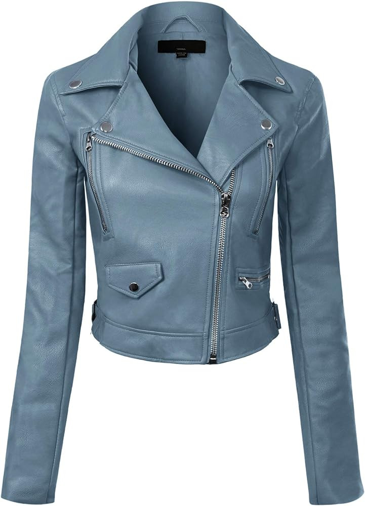 Design by Olivia Women's Long Sleeve Zipper Closure Moto Biker Faux Leather Jacket | Amazon (US)