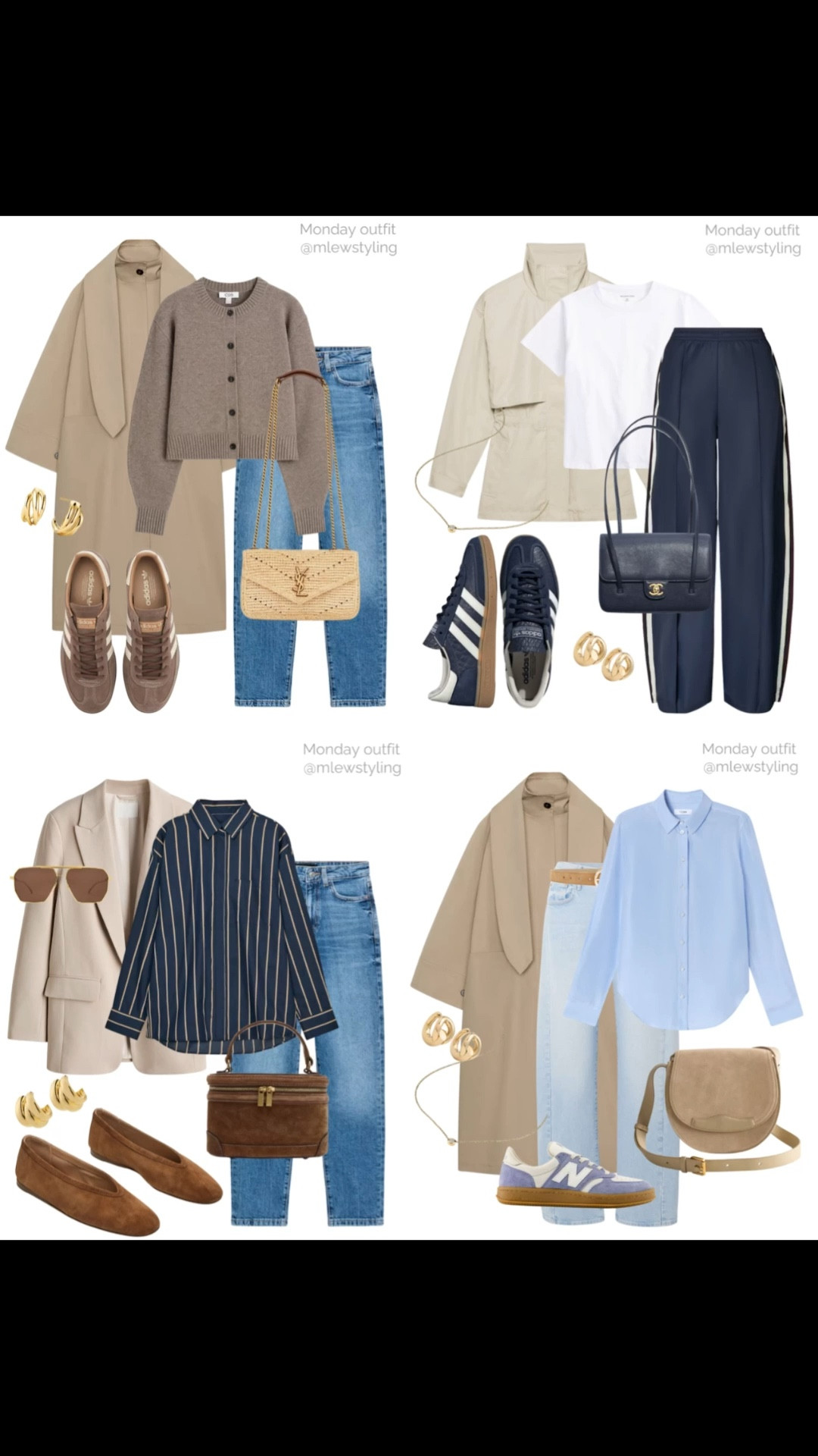 EARLY SPRING OUTFITS 🩵

Tags: spring jacket, blazer outfit, casual workwear, office outfit, Monday look, new in Zara trench coat, Zara blazer, mother denim jeans, track pants, striped button down, quince suede bag, aviator sunglasses, neutral aesthetic, capsule wardrobe 

#LTKootd #LTKSeasonal #LTKWorkwear