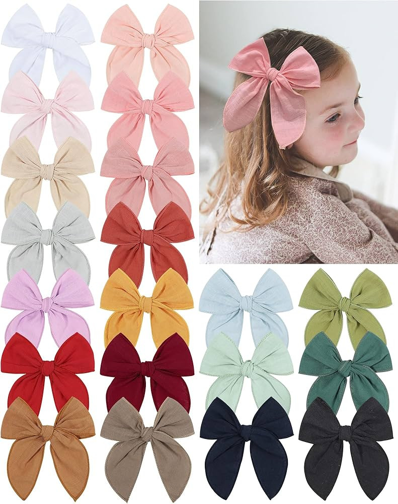 doboi 20PCS Fable Bows 4.5 Inch Hair Bows Clips Baby Girls Hair Clips Cotton Linen Bows for Girls... | Amazon (US)