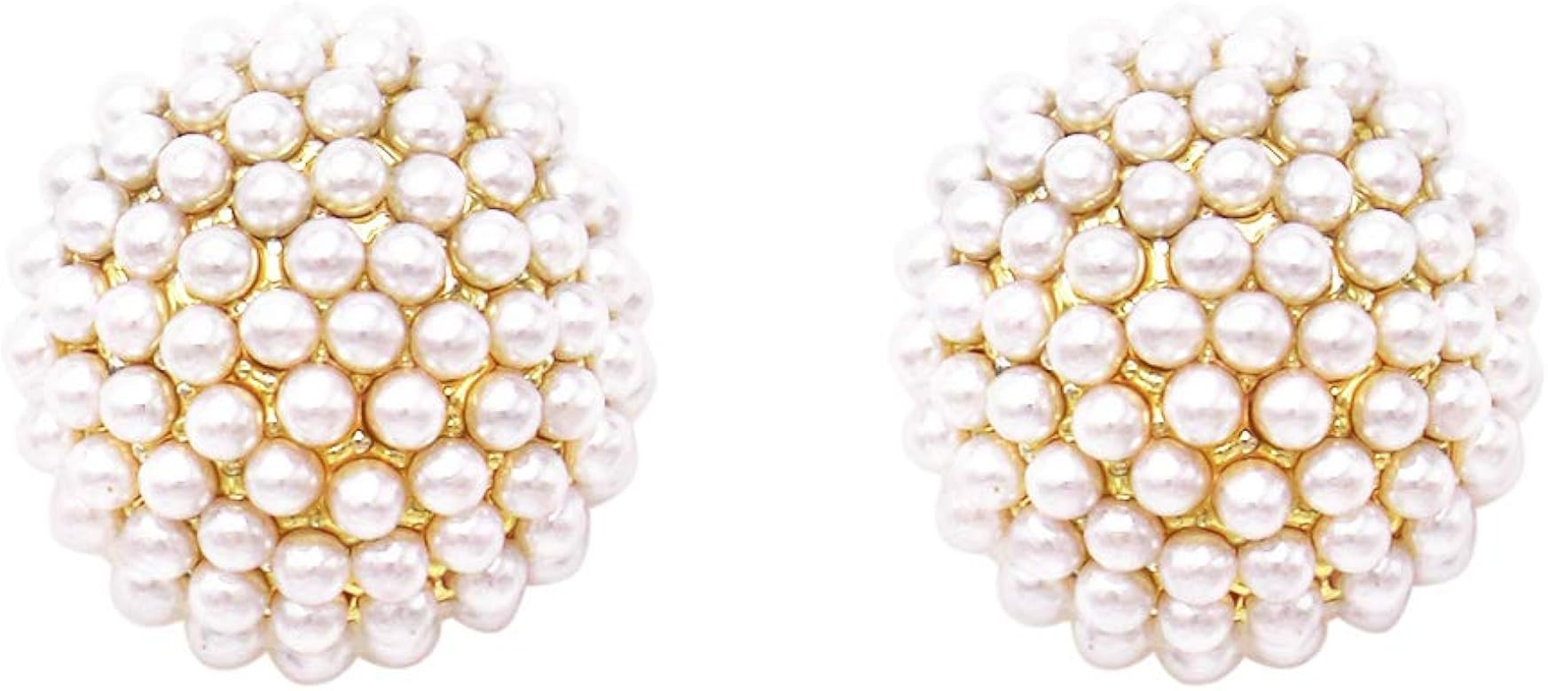 Rosemarie & Jubalee Women's Timeless Classic Simulated Pearl Pave Cluster Hypoallergenic Stud Ear... | Amazon (US)