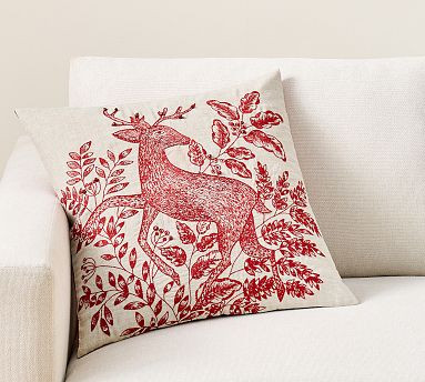 Deer Embroidered Pillow | Pottery Barn (US)