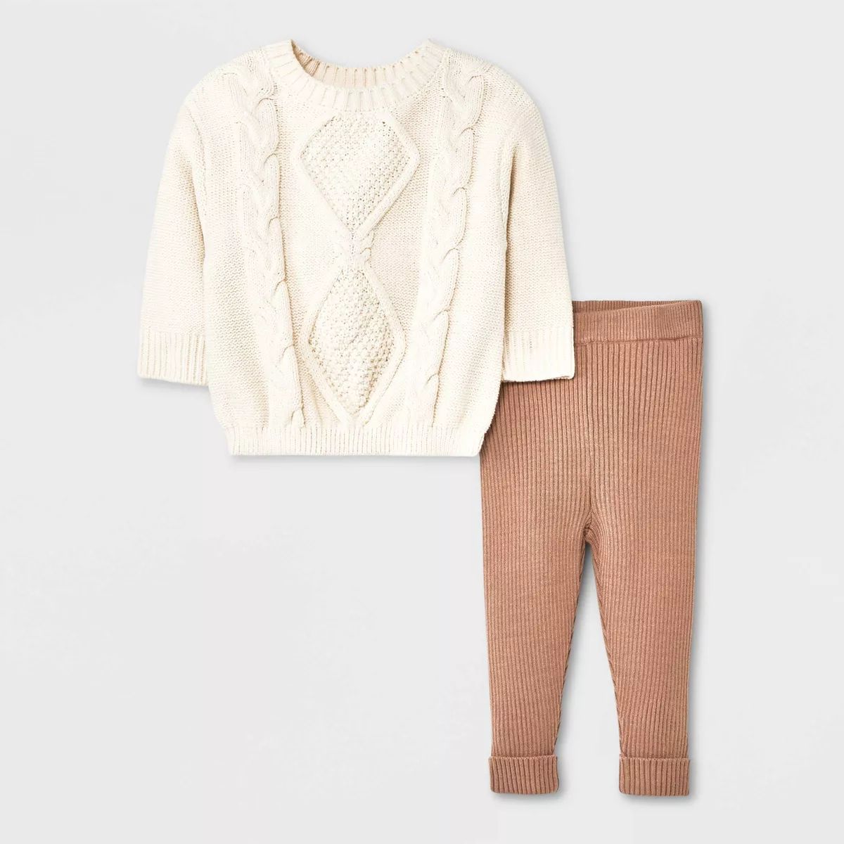 Grayson Collective Baby Cable Knit Pullover Sweater & Leggings Set - Cream/Brown | Target