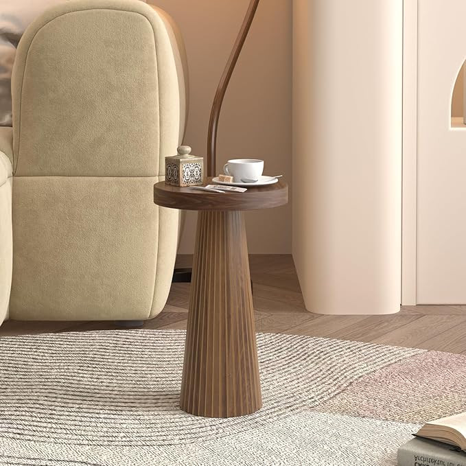 Round Fluted Accent Pedestal Side Table, End Table, Drink Table Small Accent Table for Living Roo... | Amazon (US)