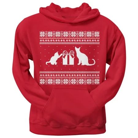Cats Ugly Christmas Sweater Red Adult Hoodie | Walmart (US)