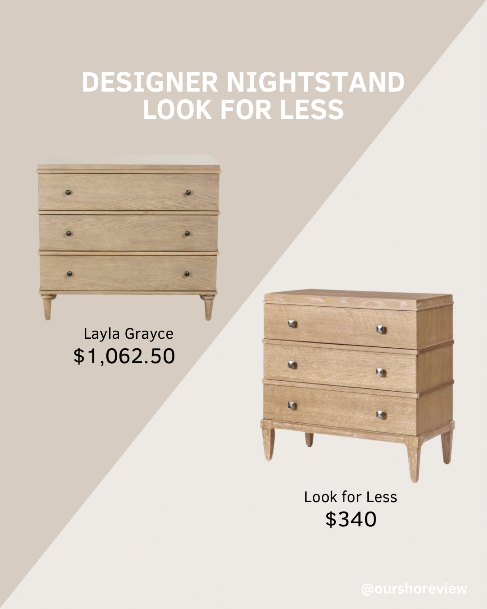 Looking for a designer-inspired nightstand for a fraction of the cost? This stunning three-drawer nightstand in a light wood tone is the perfect addition to any bedroom. With its sleek and timeless design, it doubles as a small dresser, offering ample storage while elevating your decor. Ideal for modern, coastal, or transitional bedrooms, this budget-friendly option brings the look of high-end furniture without the splurge. Perfect as a bedside table or extra storage in a guest room, this affordable nightstand delivers both style and function.