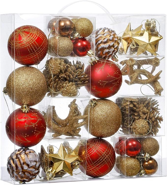 Valery Madelyn 70ct Woodland Shatterproof Christmas Ball Ornaments Decoration Red Brown, Themed w... | Amazon (US)