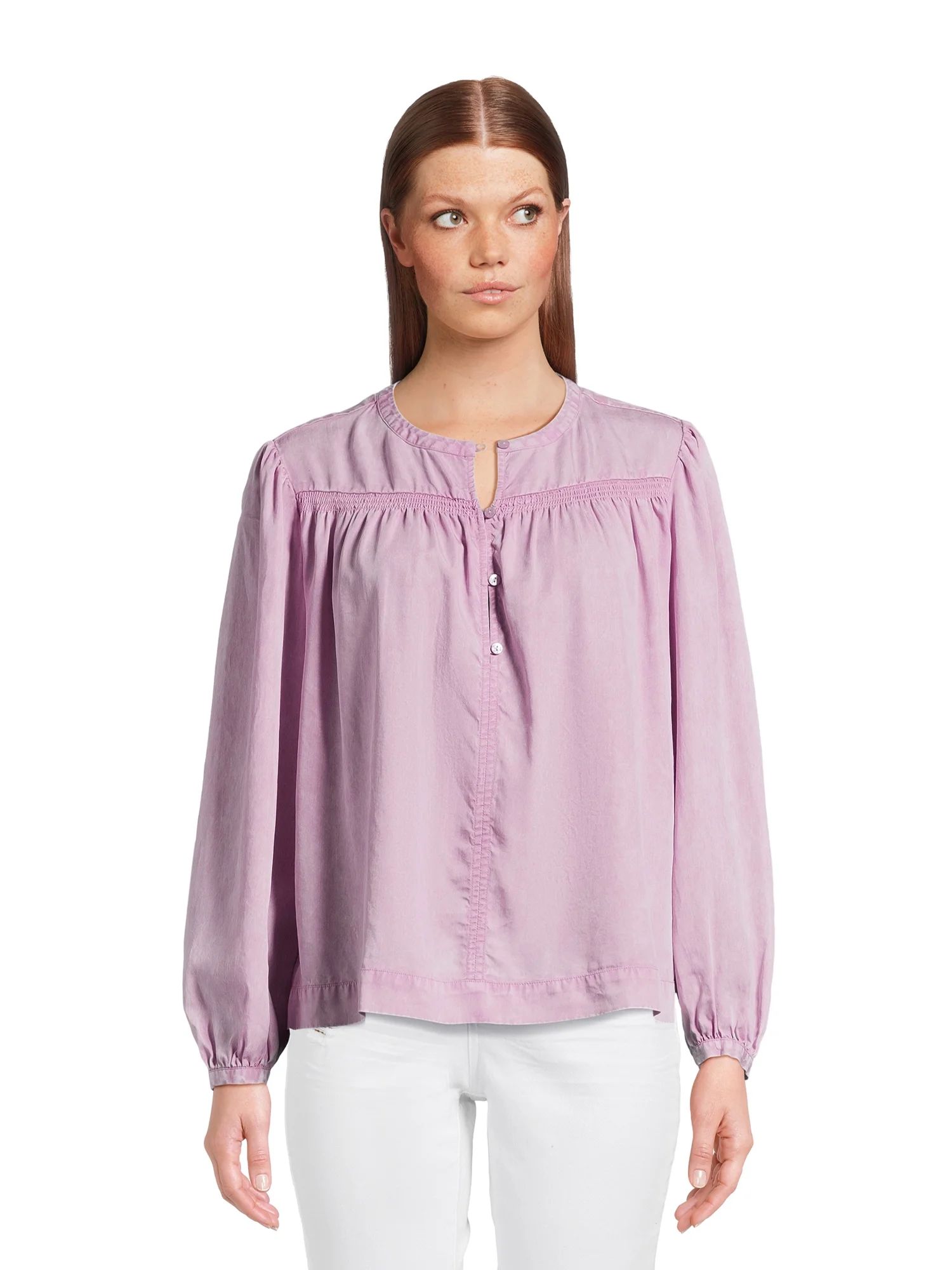 Time and Tru Women’s Smocked Top with Long Sleeves, Sizes XS-XXXL | Walmart (US)