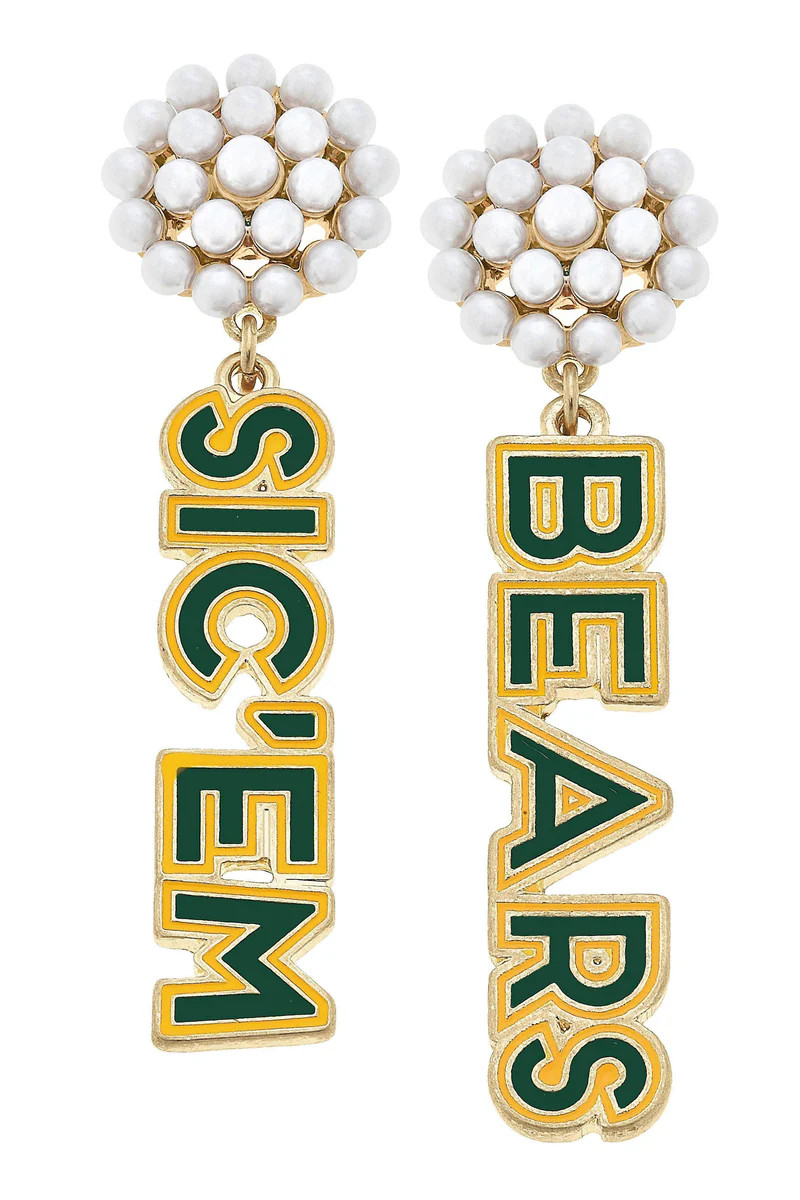 Baylor Bears Pearl Cluster Outline Enamel Earrings in Green/Gold | CANVAS