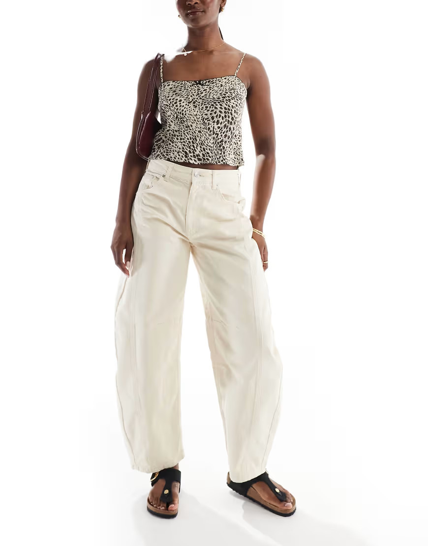 ASOS DESIGN barrel leg jeans with side seam detail in ecru-Neutral | ASOS (Global)