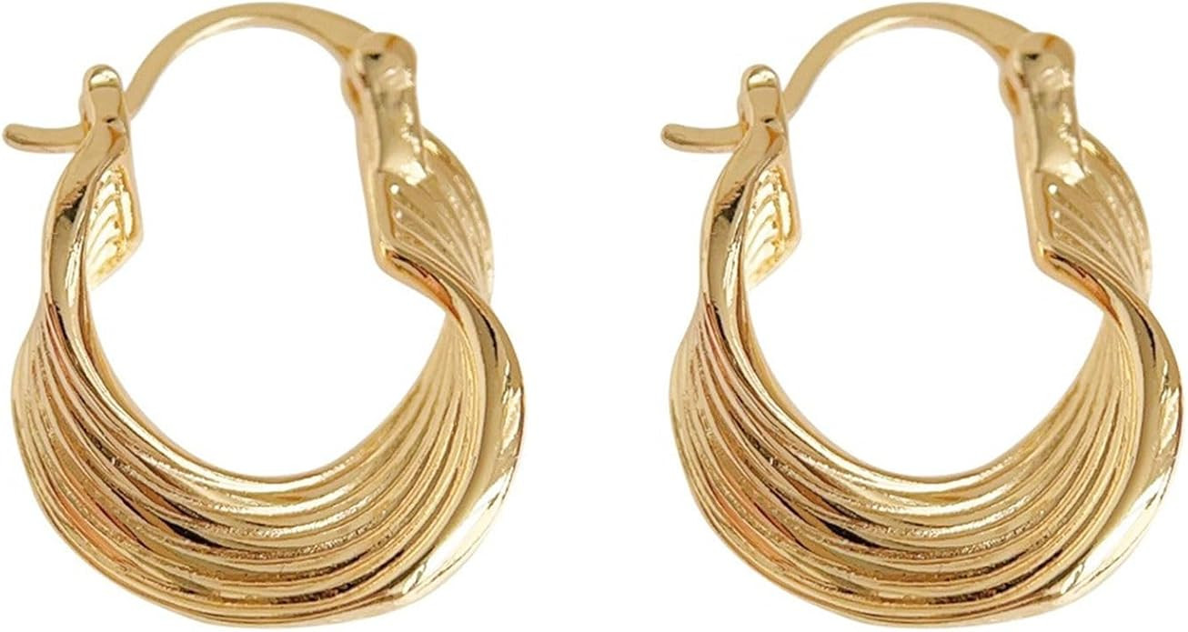 14k Gold Twisted Hoop Earrings for Women, Oval Thick Chunky Hypoallergenic Twist Dangle Earrings | Amazon (US)