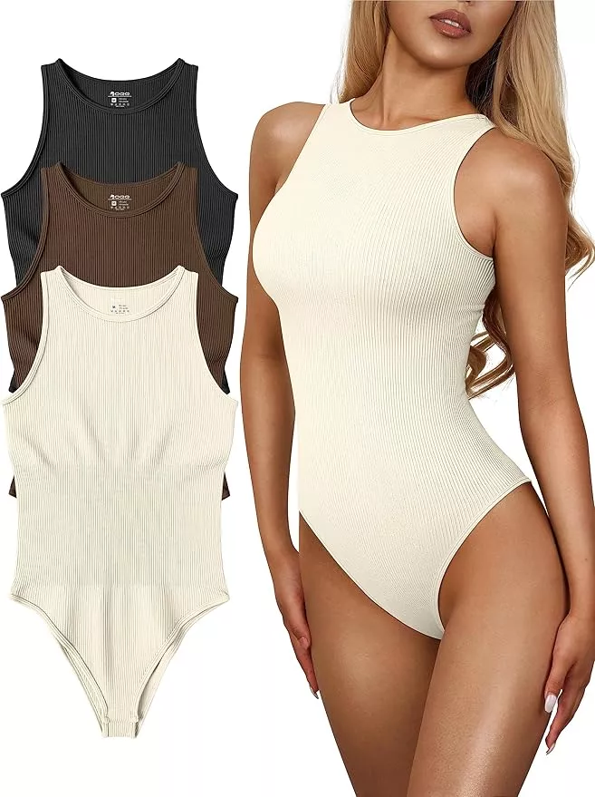  3 Piece Bodysuit for Women Sexy V Neck Sleeveless