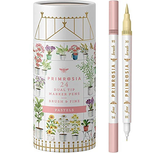 Primrosia 24 Pastel Dual Tip Markers, Fine Tip and Brush Pens. Perfect for art, illustration, drawing, calligraphy and bullet journals | Amazon (US)