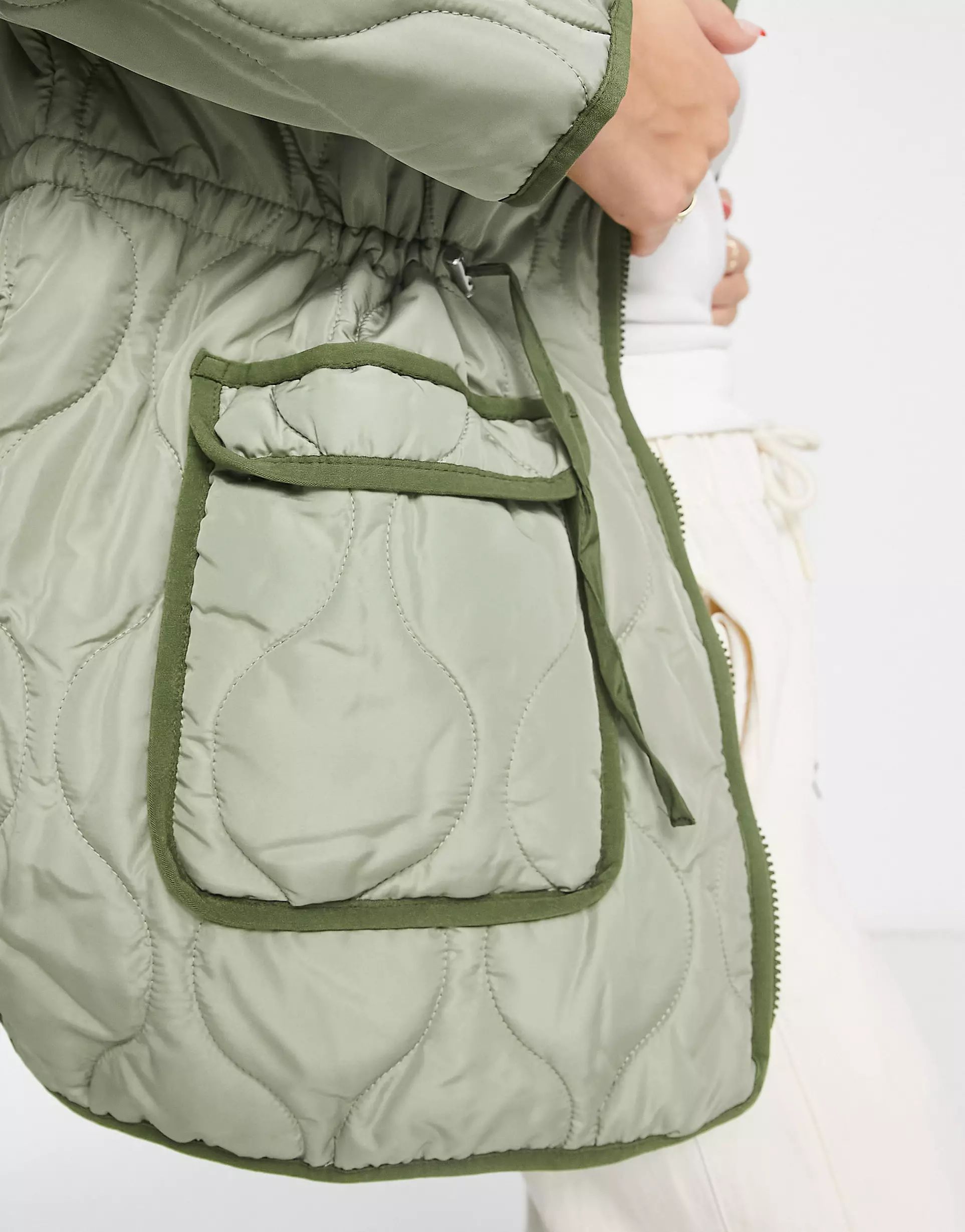 Vila contrast tipping quilted jacket in sage green | ASOS (Global)
