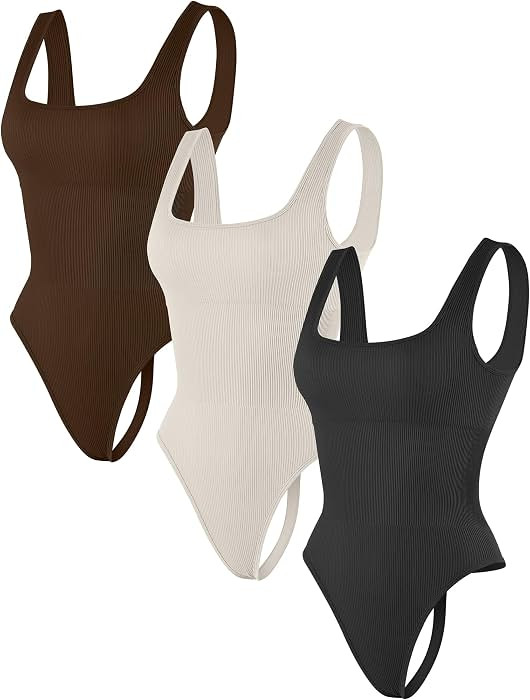 HEGALY Thong Bodysuits for Women 3 Piece Sexy Ribbed Seamless Tummy Control Shapewear Sleeveless ... | Amazon (US)