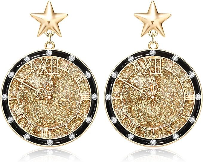 New Year Earrings for Women 10 Minutes to New Year Clock Earrings Gold Star 2023 NYE Eve Clock Ea... | Amazon (US)