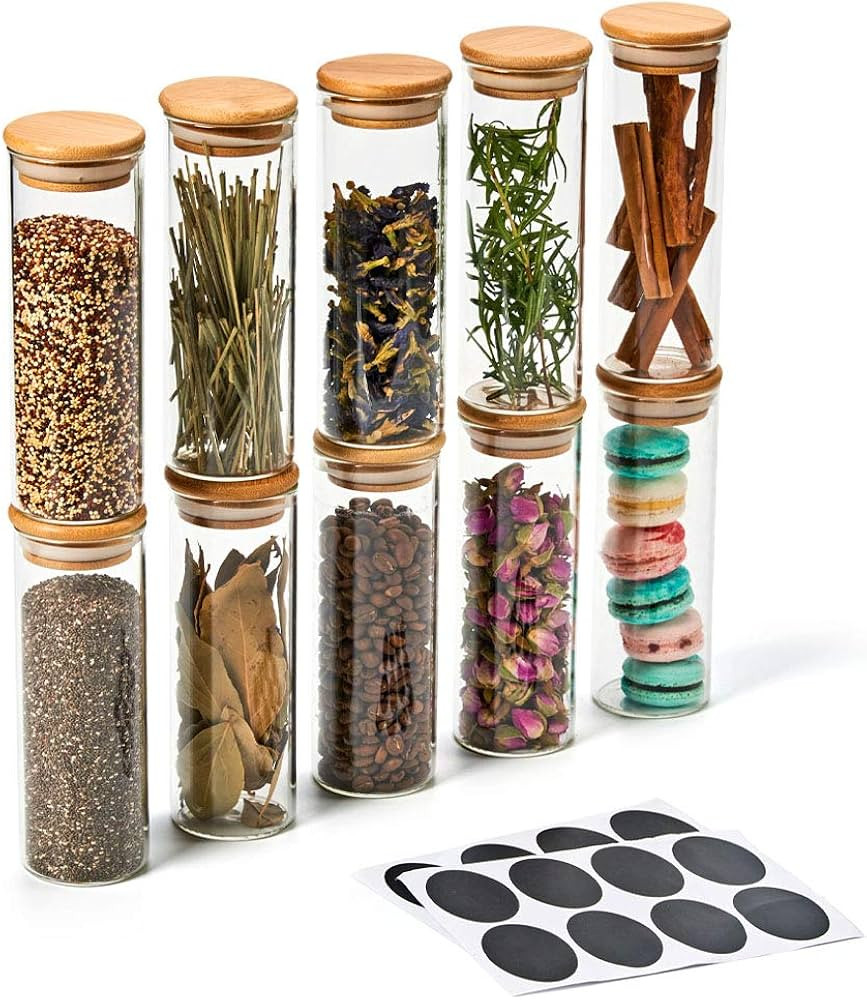 EZOWARE Set of 10 Glass Spice Jars Set, 300ml Airtight Clear Decorative Herbs Storage Bottles wit... | Amazon (UK)