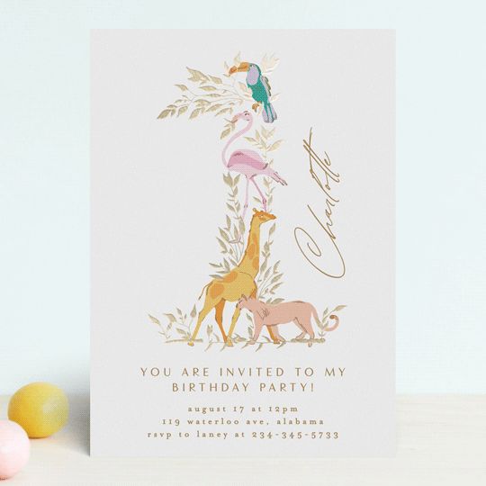 "One Safari" - Customizable Foil-pressed Children's Birthday Party Invitations in Brown by Phrosn... | Minted
