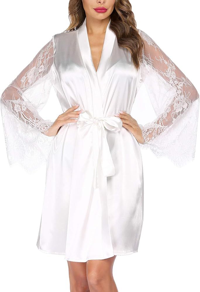 Avidlove Women's Satin Kimono Robe for Bridesmaid and Bride Wedding Party Getting Ready Short Rob... | Amazon (US)