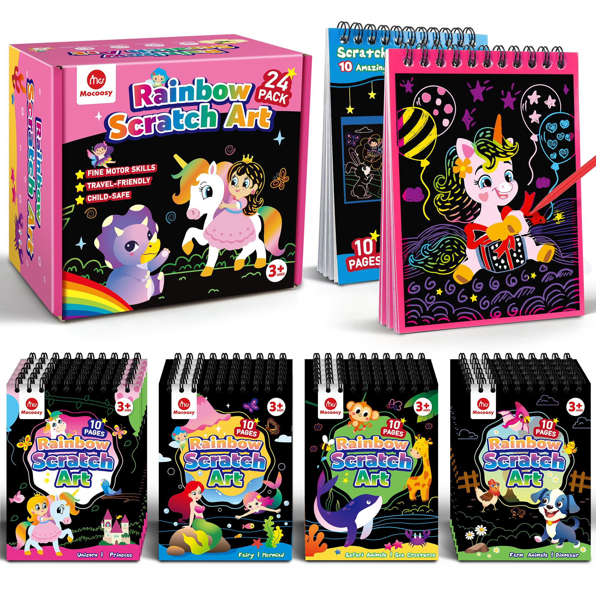Mocoosy 24 Pack Party Favors for Kids Ages 4-8-12, Goodie Bag Stuffers Bulk, Rainbow Scratch Art ... | Amazon (US)