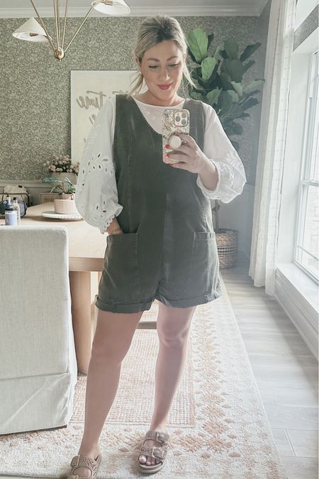 Loving this combo!!! Wearing a medium top and large romper. My mom also took the straps up a bit! The sandals are target but I don’t see them online yet! 

THEBLOOMINGNEST free people blouse 

#LTKsalealert #LTKmidsize #LTKfindsunder50