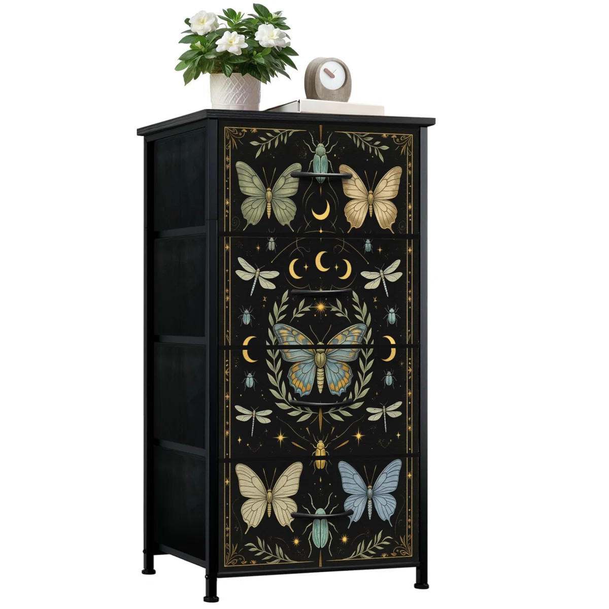 Dresser for Bedroom with 4 Storage Drawers Dark Academia Gothic Black Moth Moths Butterflies Drag... | Wayfair North America