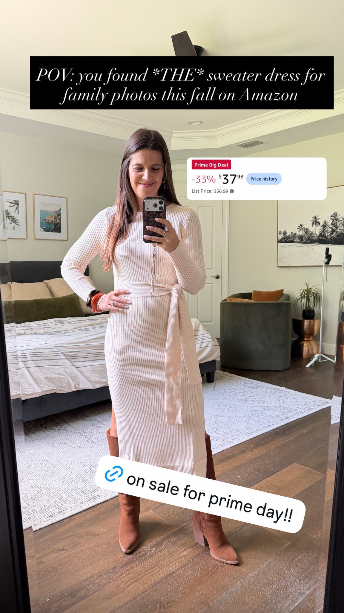 The perfect fall sweater dress for family photos. Comes in so many colors. Under $50!!!

Amazon fashion. Amazon prime day deals. Amazon fall outfits. Fall sweater dress. Neutral sweater dress. Cream sweater dress.