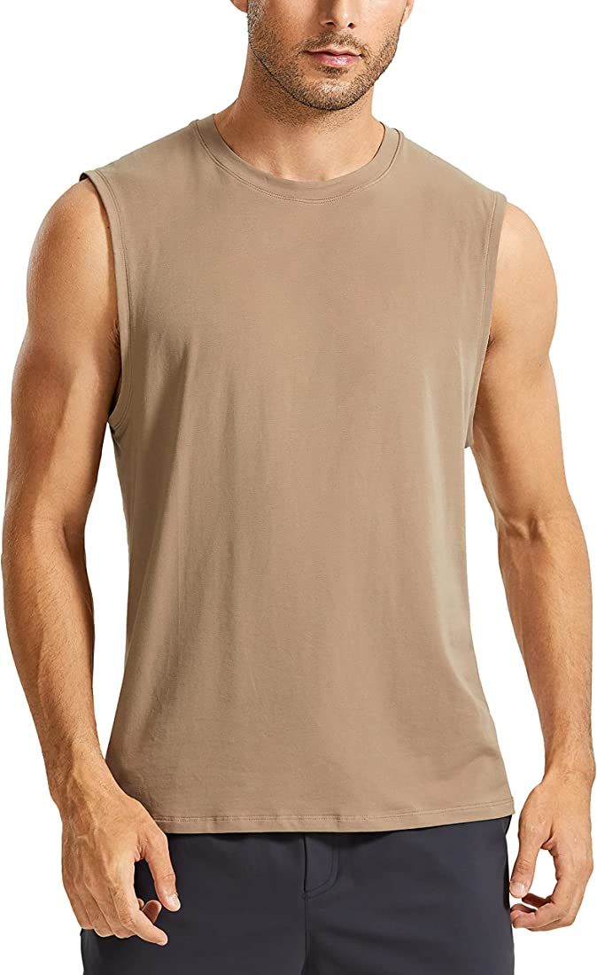CRZ YOGA Men's Lightweight Pima Cotton Tank Tops Crew Neck Moisture Wicking Sleeveless Shirts Workou | Amazon (US)