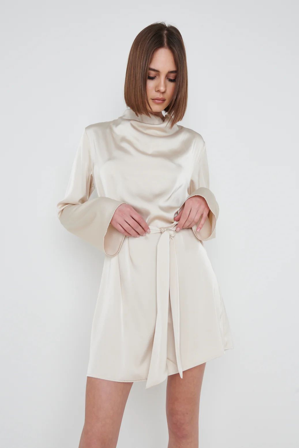 Jayda Cowl Neck Dress - Oyster | Pretty Lavish (UK)