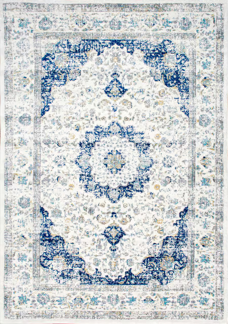 Blue Distressed Persian 8' Round Area Rug | Rugs USA