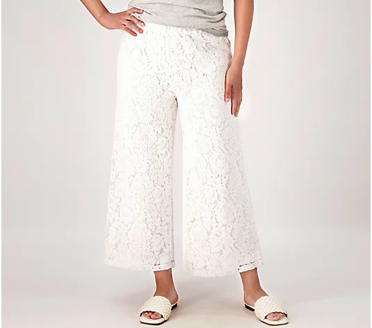 Girl With Curves Regular Lace Wide Leg Crop Pants - QVC.com | QVC