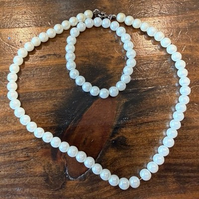 Vintage Frosted Glass Bead Necklace Bracelet Set 16.5" Opaline Blue | eBay US