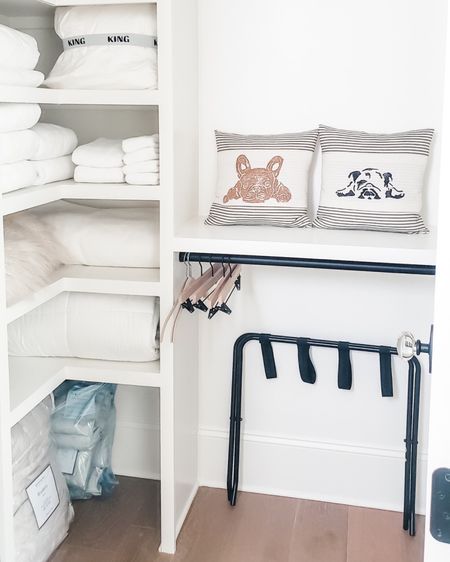 If you're hosting guests this summer, having a designated space for extra linens and pillows along with some empty hangers and even a luggage rack can make their stay easy for all involved!