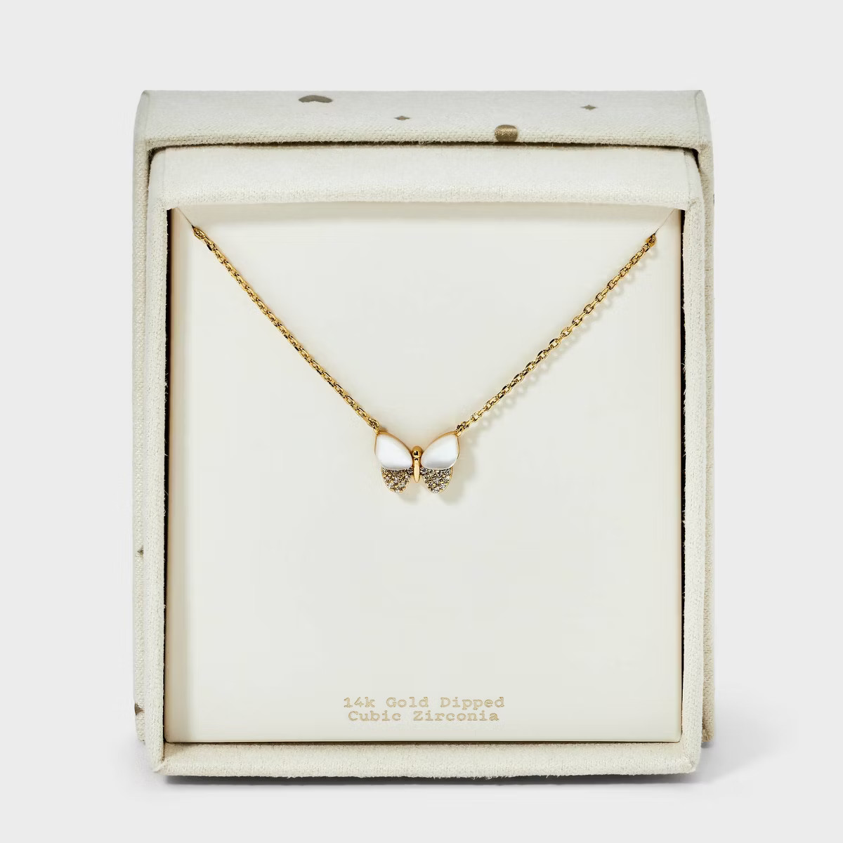 14K Gold Dipped Cubic Zirconia Mother of Pearl Butterfly Necklace - A New Day™ Gold | Target