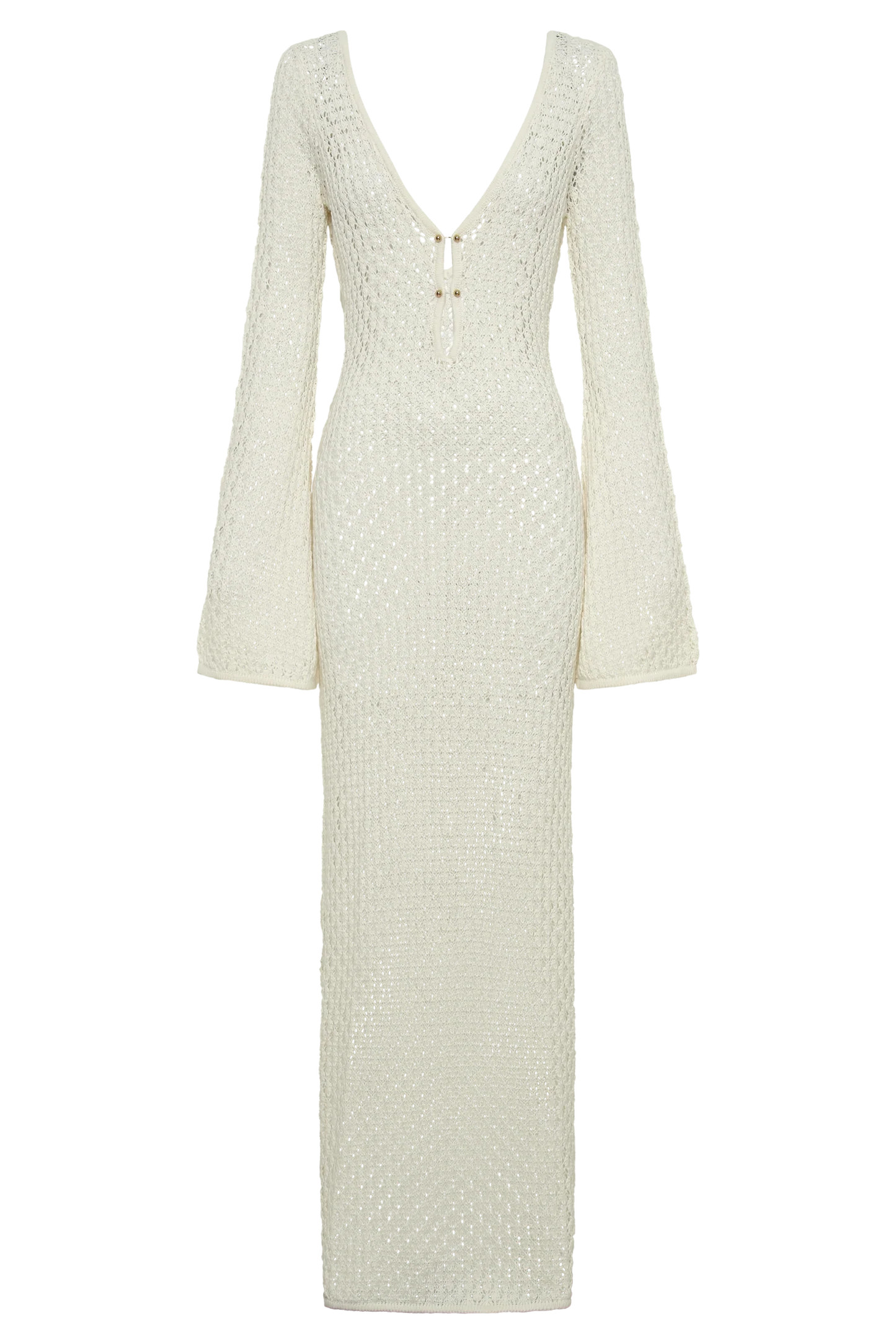 Crochet Fishtail Flare Sleeve Maxi Dress - White | MESHKI US