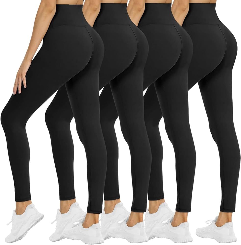 NexiEpoch 4 Pack Leggings for Women - High Waisted Tummy Control Soft Black Capri Yoga Pants with... | Amazon (US)
