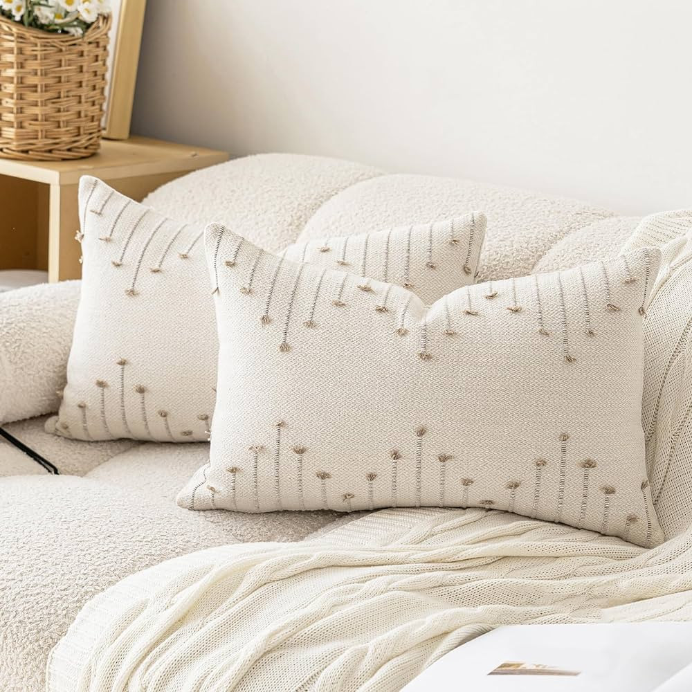 LILEPOY Boho Throw Pillow Covers 12x20 Set of 2 Neutral Decorative Textured Cushion Case Farmhous... | Amazon (US)