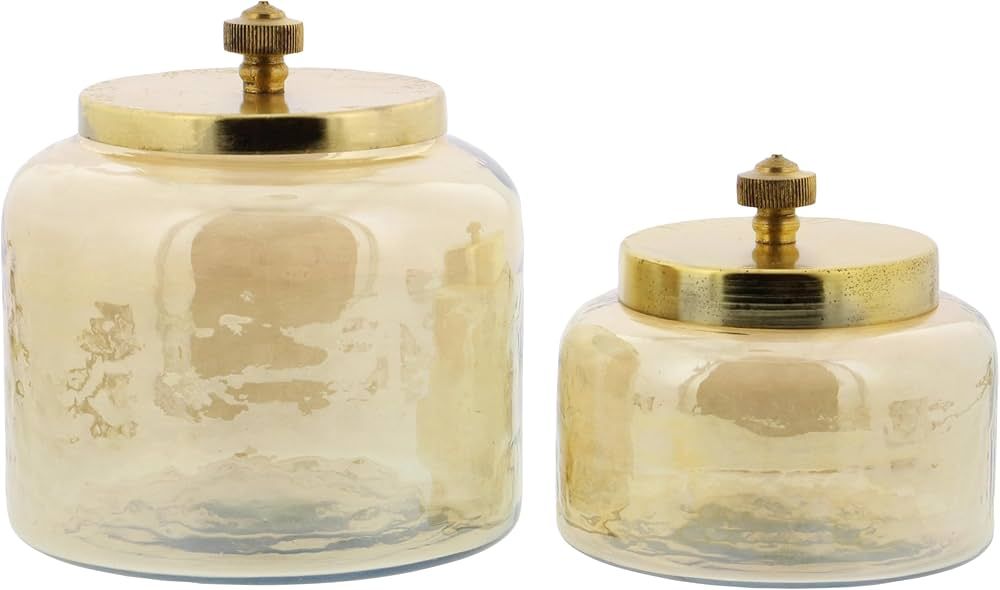 CosmoLiving by Cosmopolitan Glass Decorative Jars with Metal Lids, Set of 2 4", 5"H, Gold | Amazon (US)