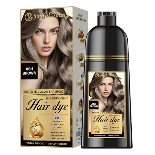 Joyful Young Hair Dye Shampoo 3-in-1, Ash Brown Semi-Permanent Gray Hair Coverage, Color Depositing Shampoo for Women & Men, Vegan, Ammonia-Free | Amazon (US)