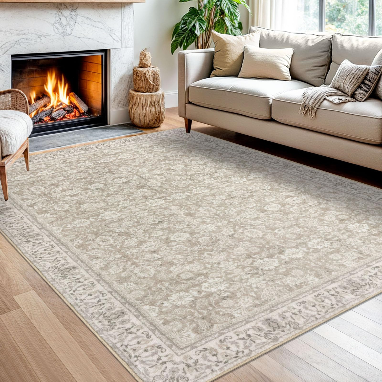SIILOOM 5x7 Area Rug for Bedroom, Cream Beige Yellow White Grey Large Vintage Neutral Rug with No... | Amazon (US)