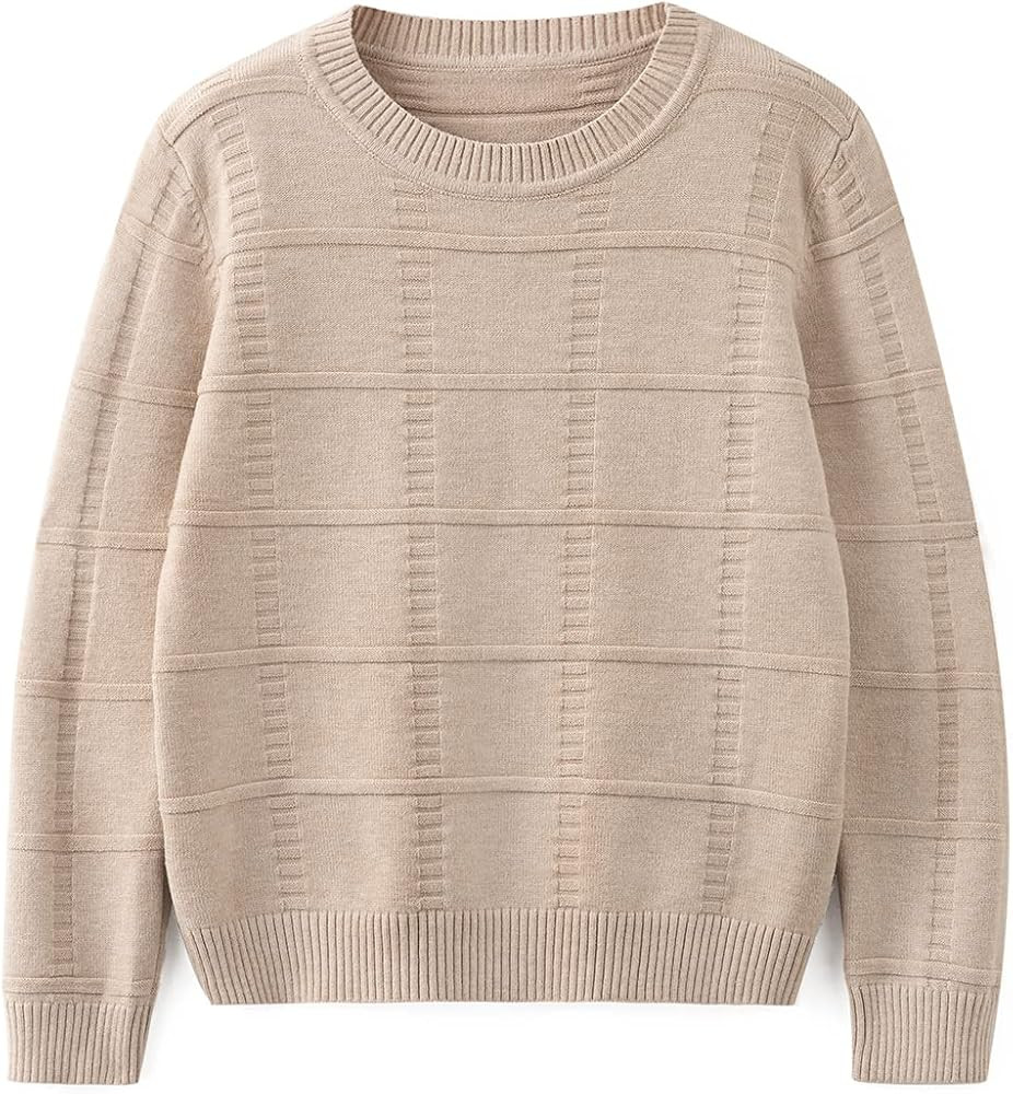 Curipeer Boys' Girls' Sweater Fall Solid Color Plaid Kids Crew Neck Pullover Winter | Amazon (US)